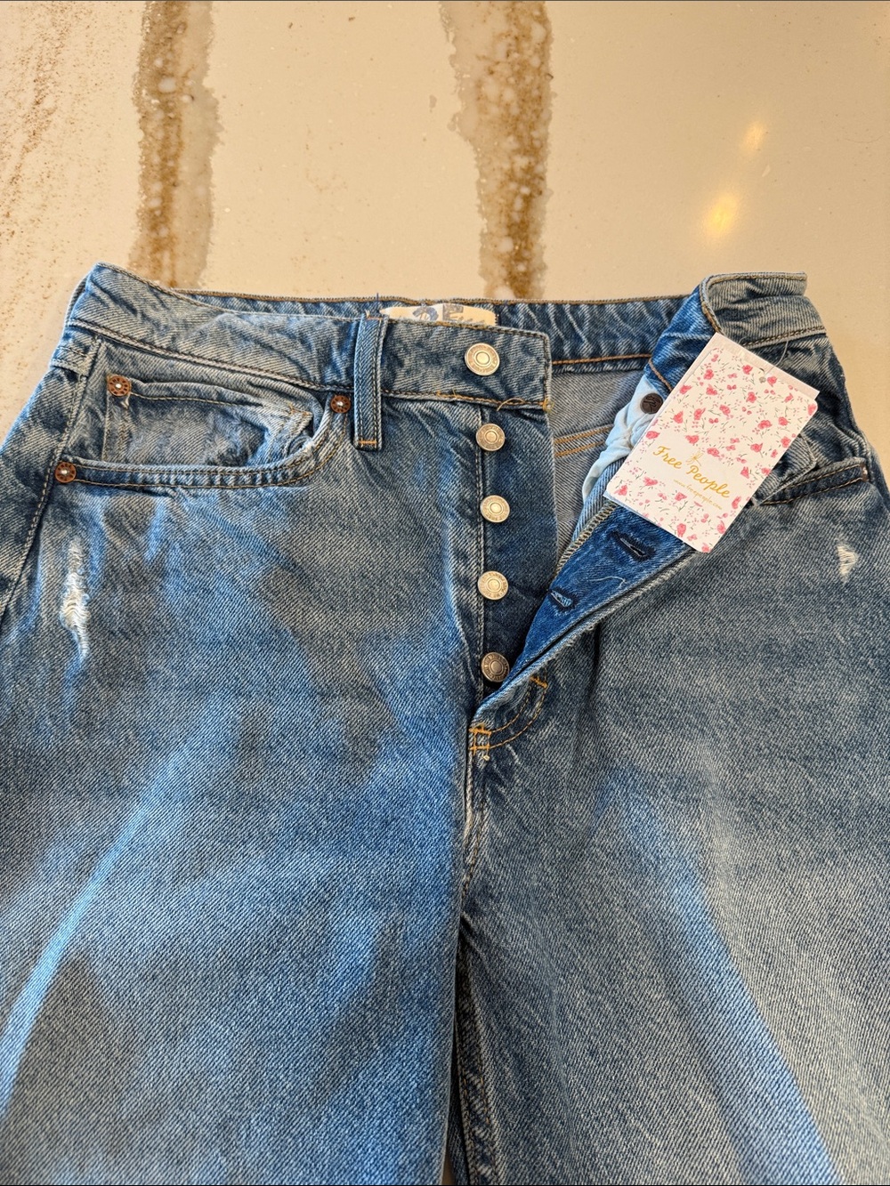 Free People Blue High-Rise Button-Fly Jeans